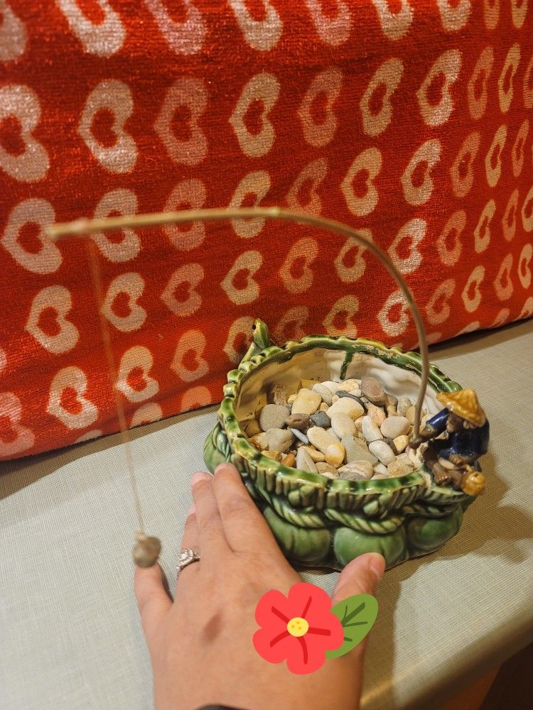 Green Bamboo Ceramic Pot With Pebbles - 6" Round, 2.5" High - photo 4