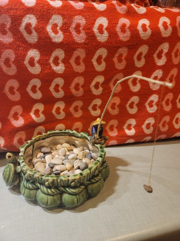 Green Bamboo Ceramic Pot With Pebbles - 6" Round, 2.5" High - photo 5