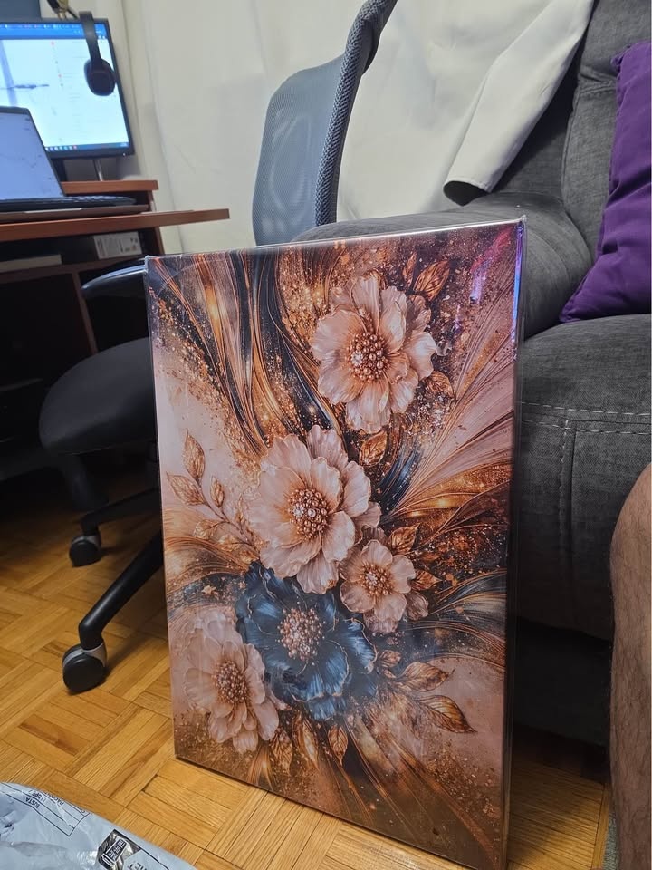 Elegant Floral Canvas Wall Art – Gold & Blue Accents - photo 4