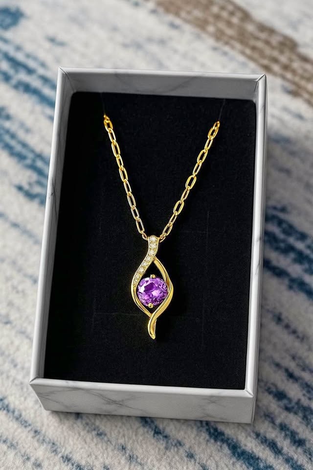 Gold-Tone Purple Stone Pendant Necklace