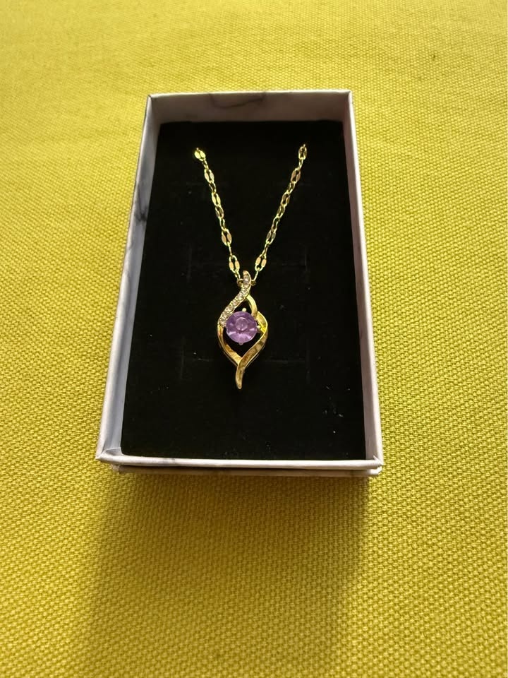 Gold-Tone Purple Stone Pendant Necklace - photo 2