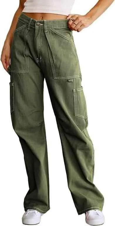 Dokotoo Women 6 Pockets High Waisted Cargo Pants US Size 16 thumbnail