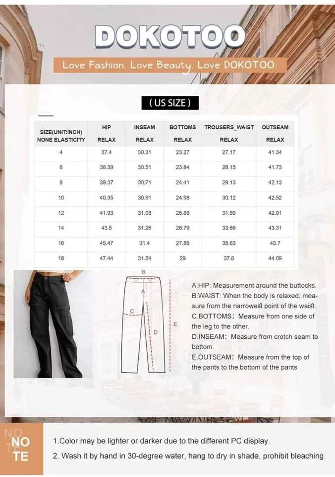 Dokotoo Women 6 Pockets High Waisted Cargo Pants US Size 16 image indicator(7)