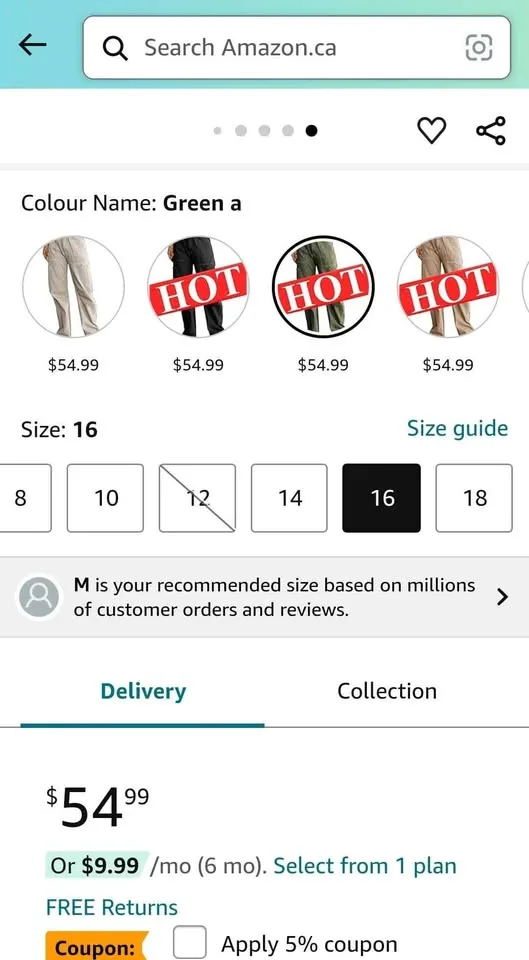 Dokotoo Women 6 Pockets High Waisted Cargo Pants US Size 16 image indicator(8)