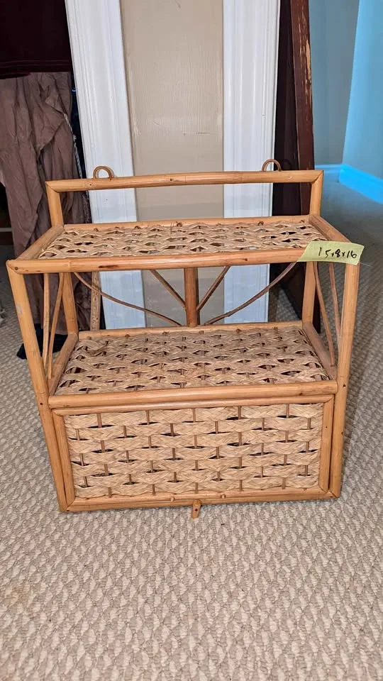 Vintage Bamboo & Wicker Wall Shelf Boho Rattan Style thumbnail