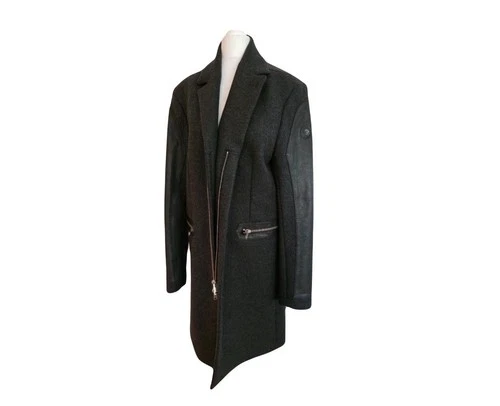 DIESEL Vintage Unisex Overcoat Blazer-Style Black Wool & Leather - photo 2