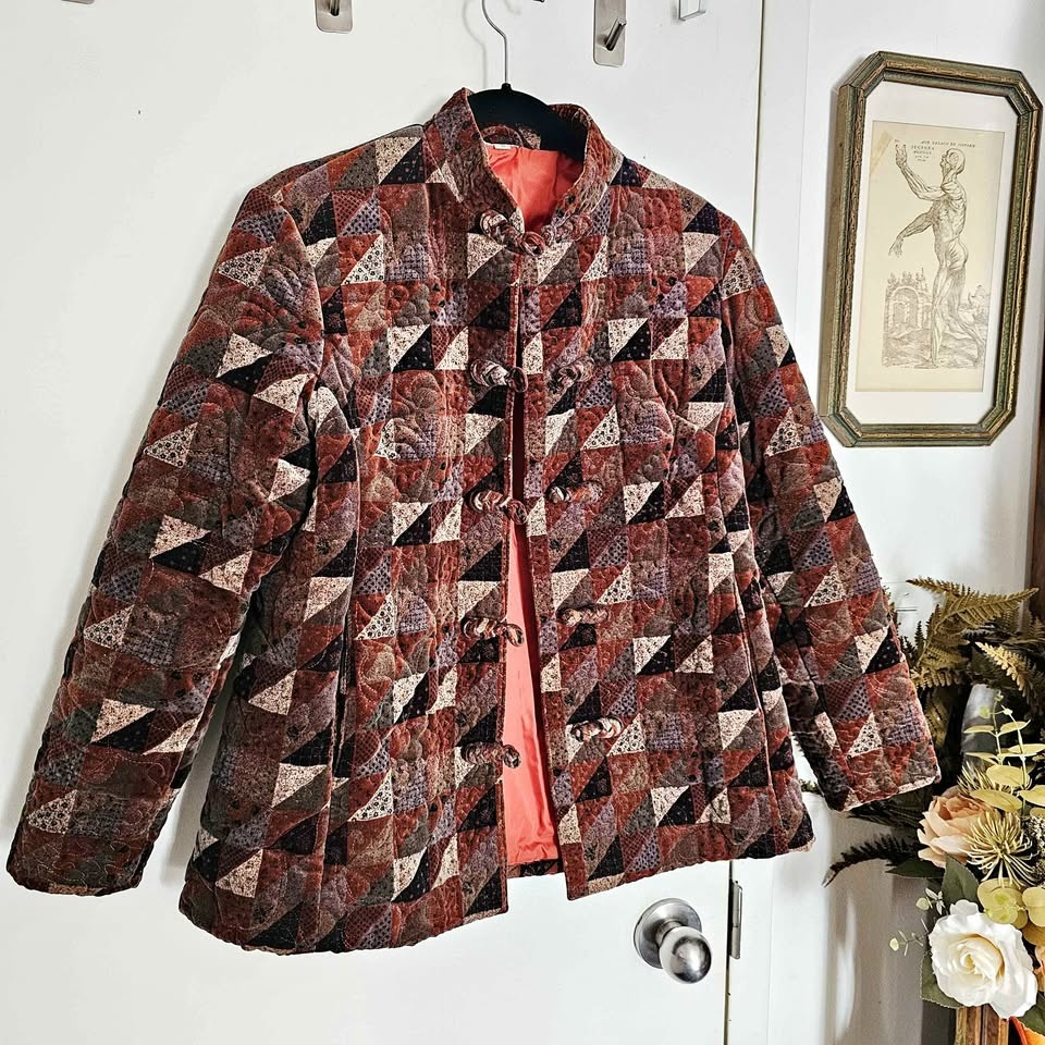 Vintage 90s Velvet Quilted Patchwork Jacket L