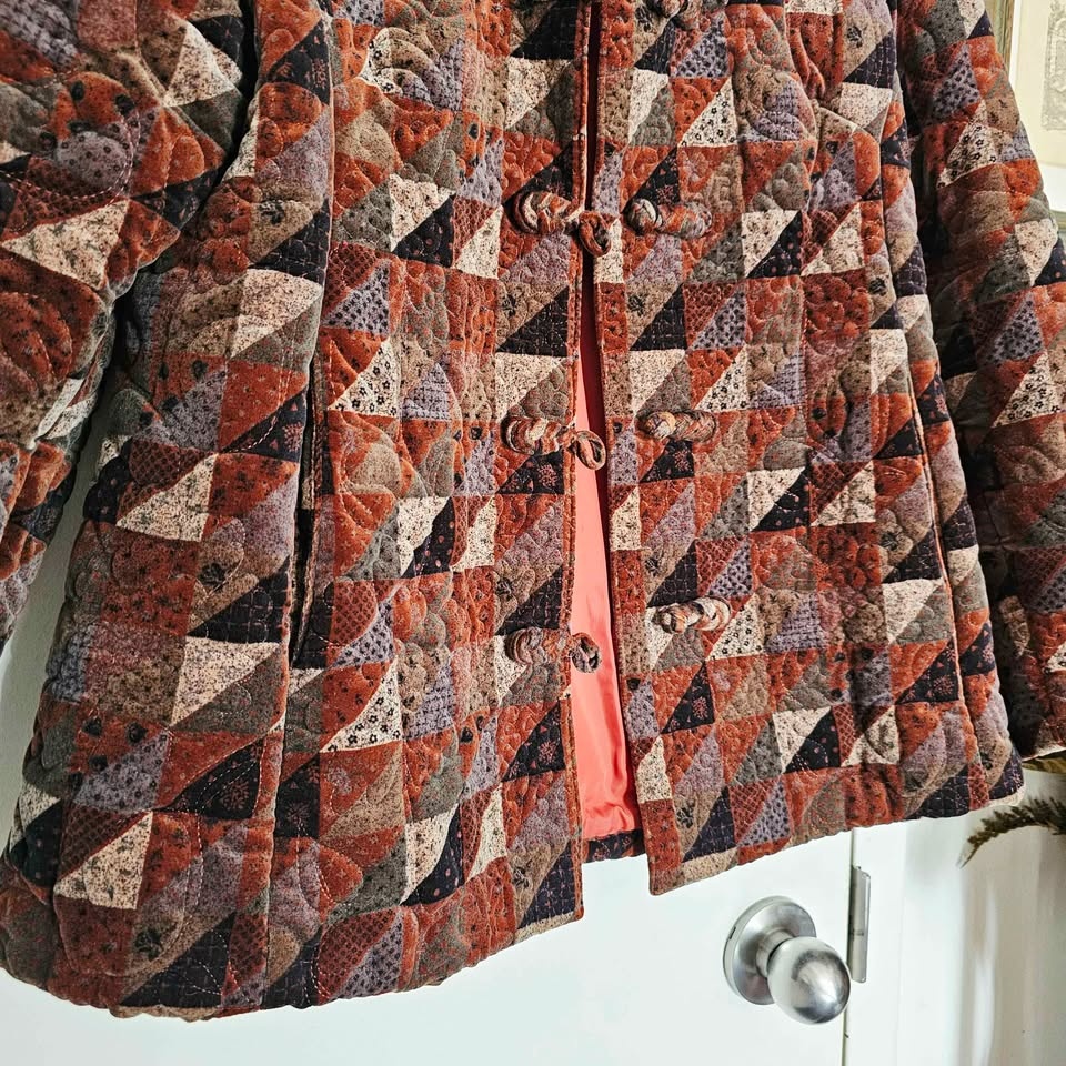 Vintage 90s Velvet Quilted Patchwork Jacket L - photo 3