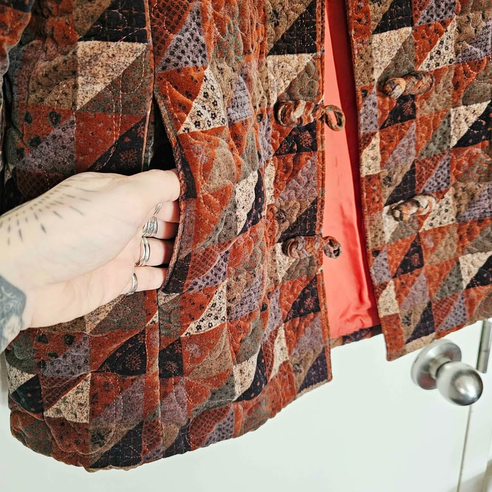 Vintage 90s Velvet Quilted Patchwork Jacket L - photo 4