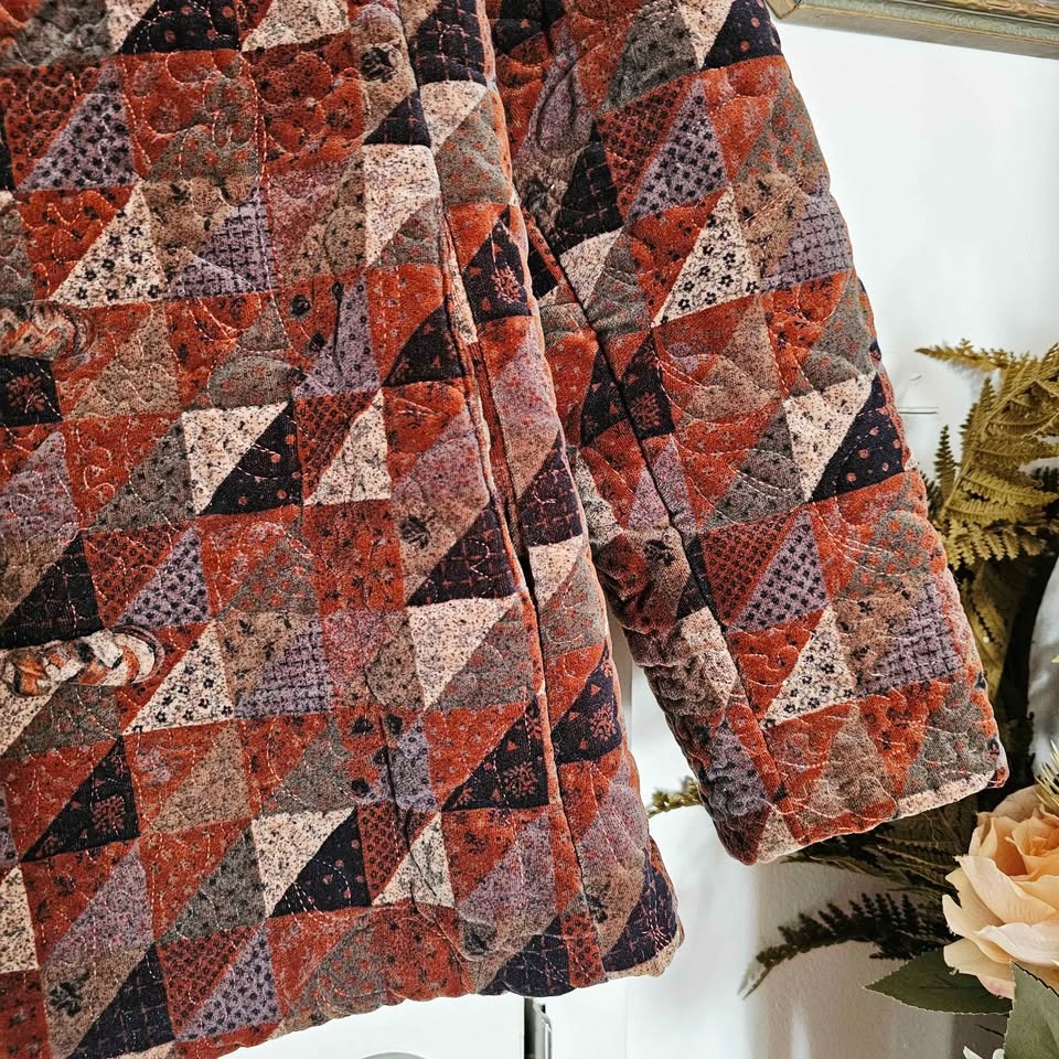 Vintage 90s Velvet Quilted Patchwork Jacket L - photo 5