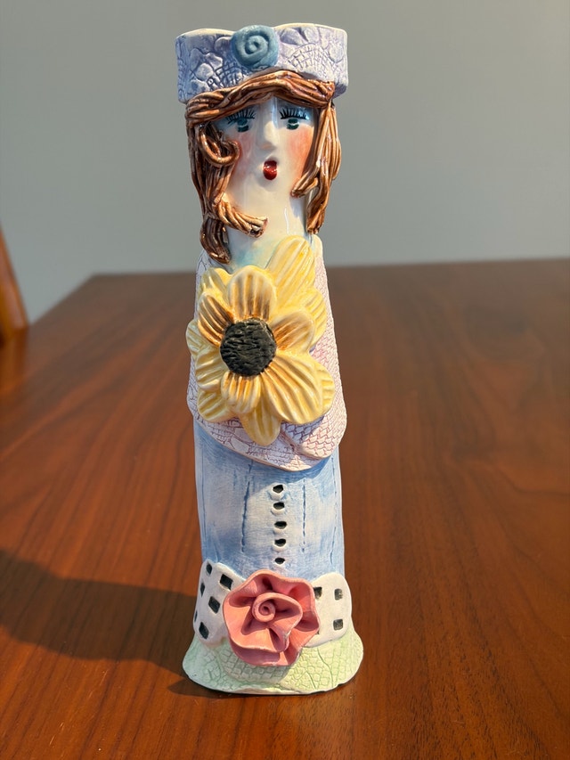 Lady Vase Candle Stick Holder Lavender Sash by Ellen Williams