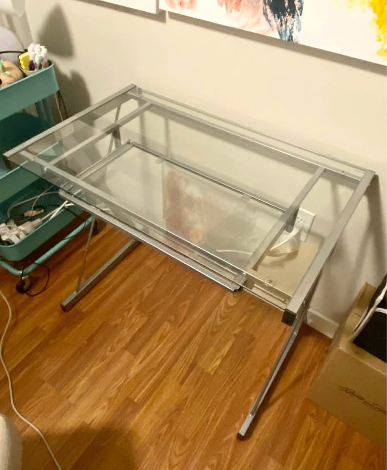 Small Glass Desk with Keyboard Tray