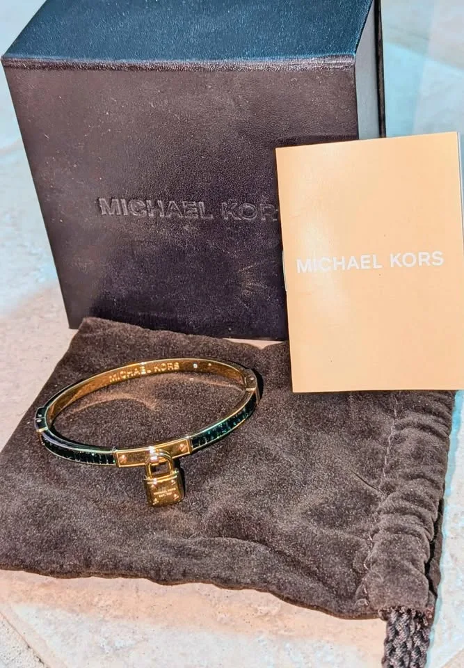 Genuine Michael Kors Gold-Tone Padlock Bangle Bracelet thumbnail