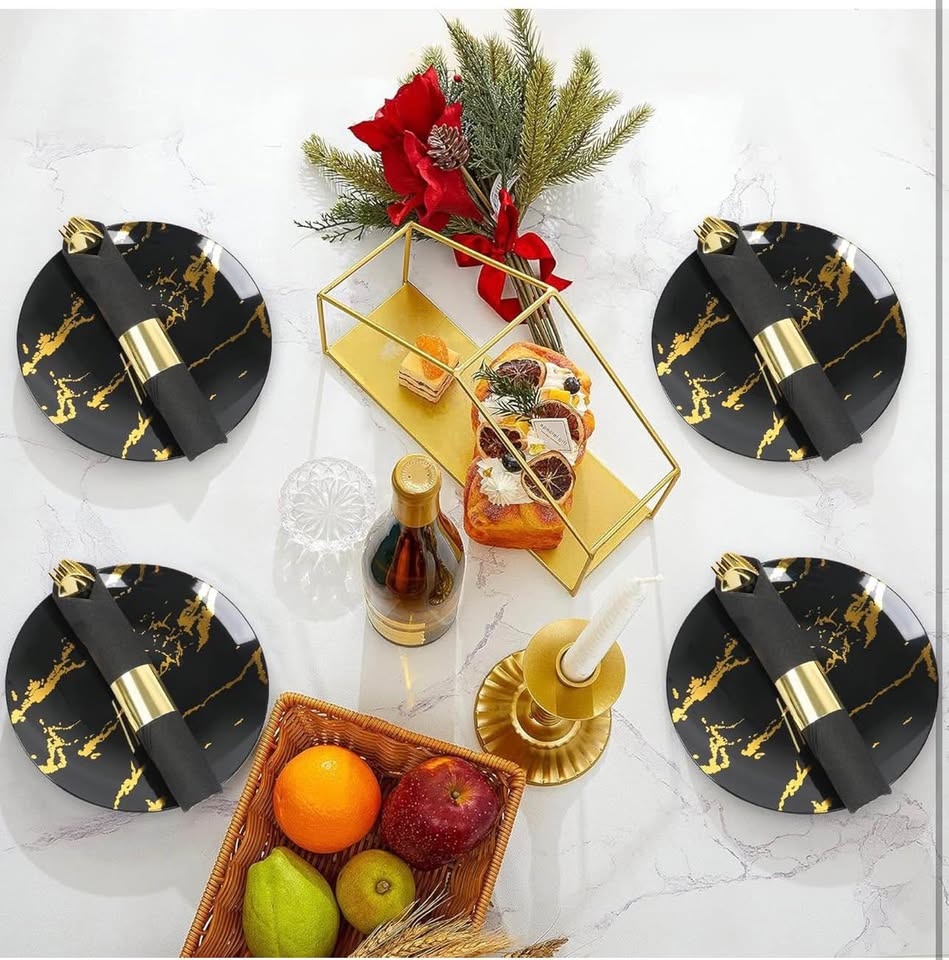 100 Pack Pre Rolled Gold Plastic Silverware Set with Napkin - photo 2