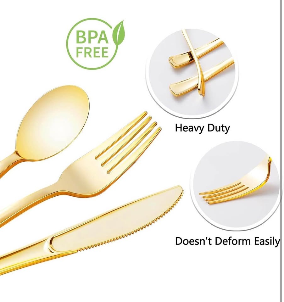 100 Pack Pre Rolled Gold Plastic Silverware Set with Napkin - photo 4