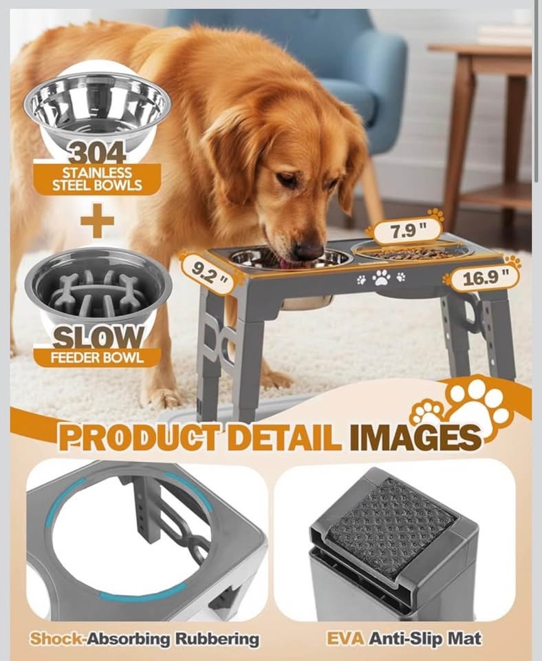 Elevated Dog Bowls with Stand - Gray - photo 3