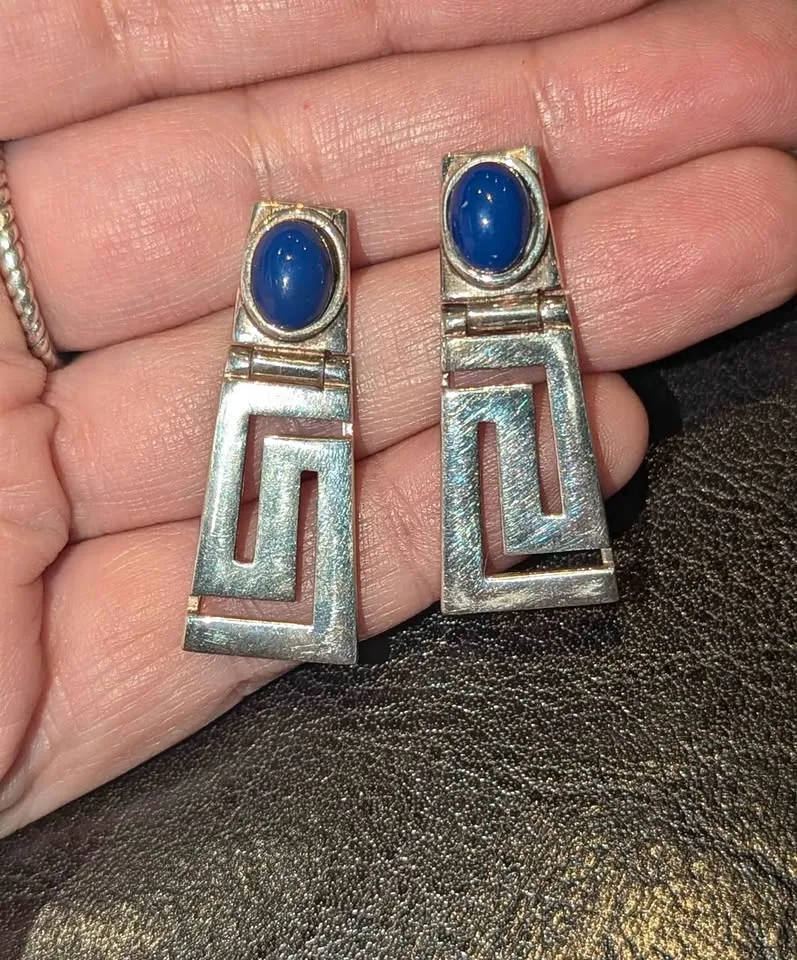 Vintage 925 Silver & Lapis Lazuli Earrings thumbnail