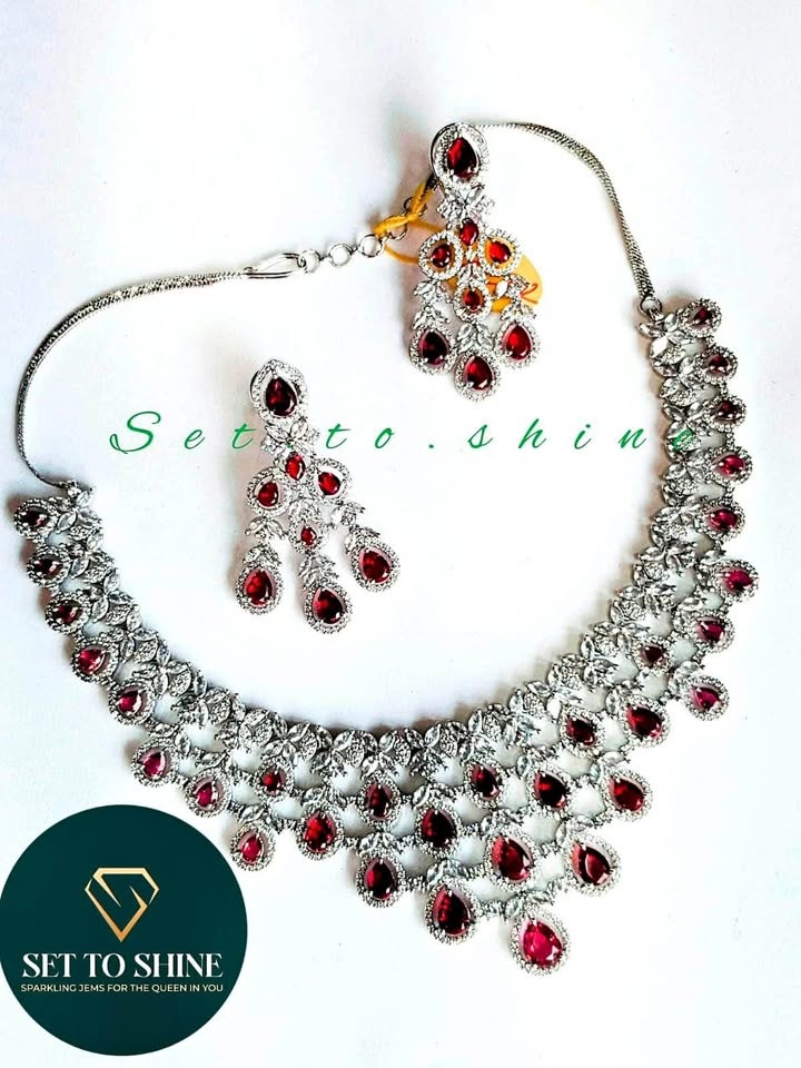 American Diamond Necklace Set with Ruby Stones