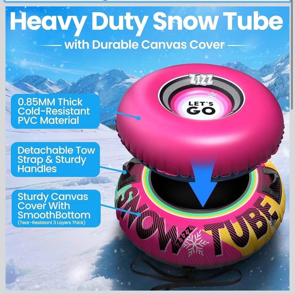 ZIZZ 48'' Inflatable Snow Tube Sled - Heavy Duty with Canvas Cov - photo 2