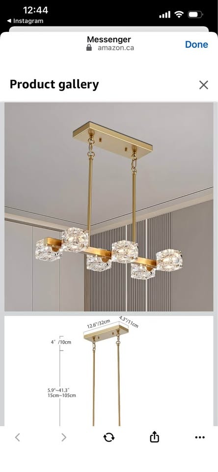 Gold Linear Chandelier Sputnik 6-Light Rectangular