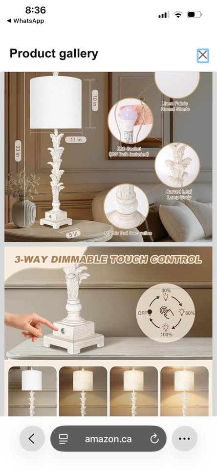 Vintage Table Lamps Set of 2, 3-Way Dimmable Touch - photo 2