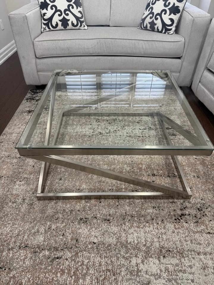 Modern Living Room Set - Grey Sofas & Glass Tables - photo 2