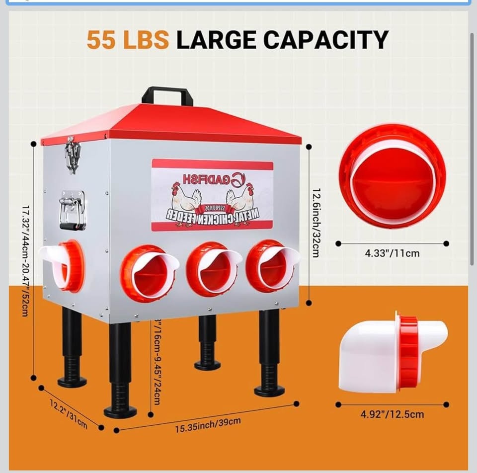 QADFISH 55 LBS Metal Chicken Feeder - photo 2