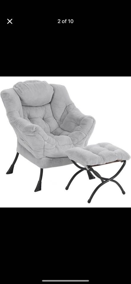 Light Grey Fuzzy Chair and Ottoman Set