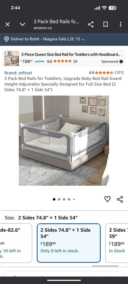 zefinot® Full Size Toddler Bed Rail - 3 Pieces, Grey - photo 2