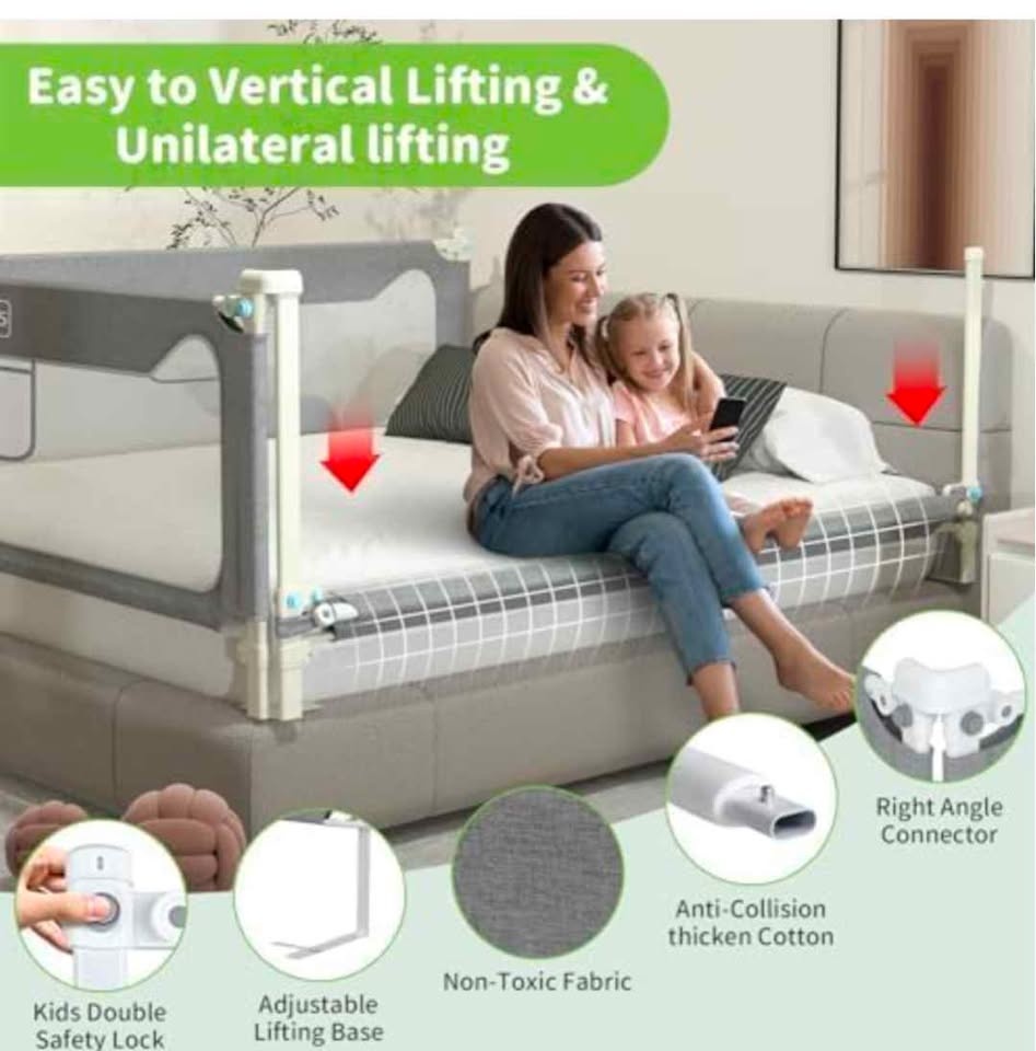 zefinot® Full Size Toddler Bed Rail - 3 Pieces, Grey - photo 3