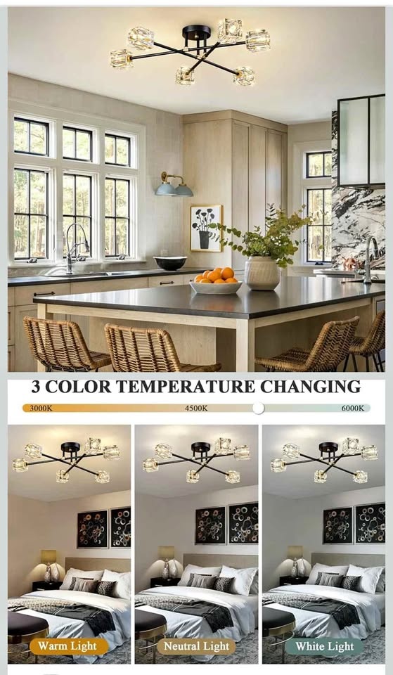 OKES. Century Sputnik Chandelier, Crystal Black-Gold, 6 Lights
