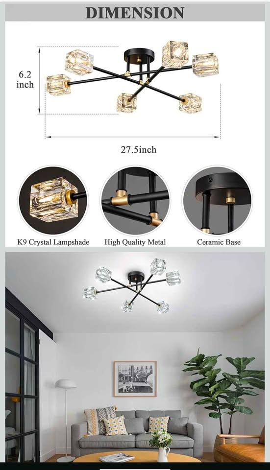 OKES. Century Sputnik Chandelier, Crystal Black-Gold, 6 Lights - photo 3