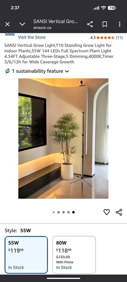 SANSI T10 55W LED Grow Light - Dimmable with Timer