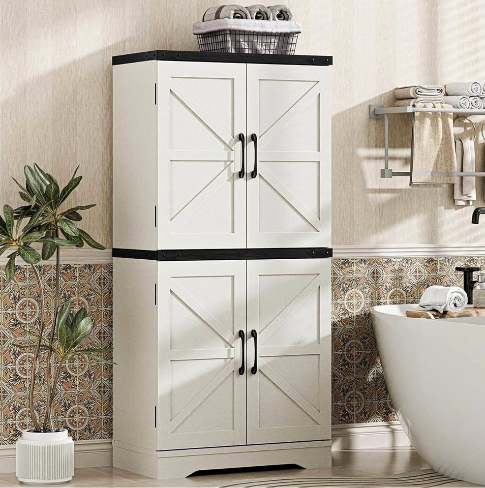 Storage Cabinet with Adjustable Shelves, Rustic Style