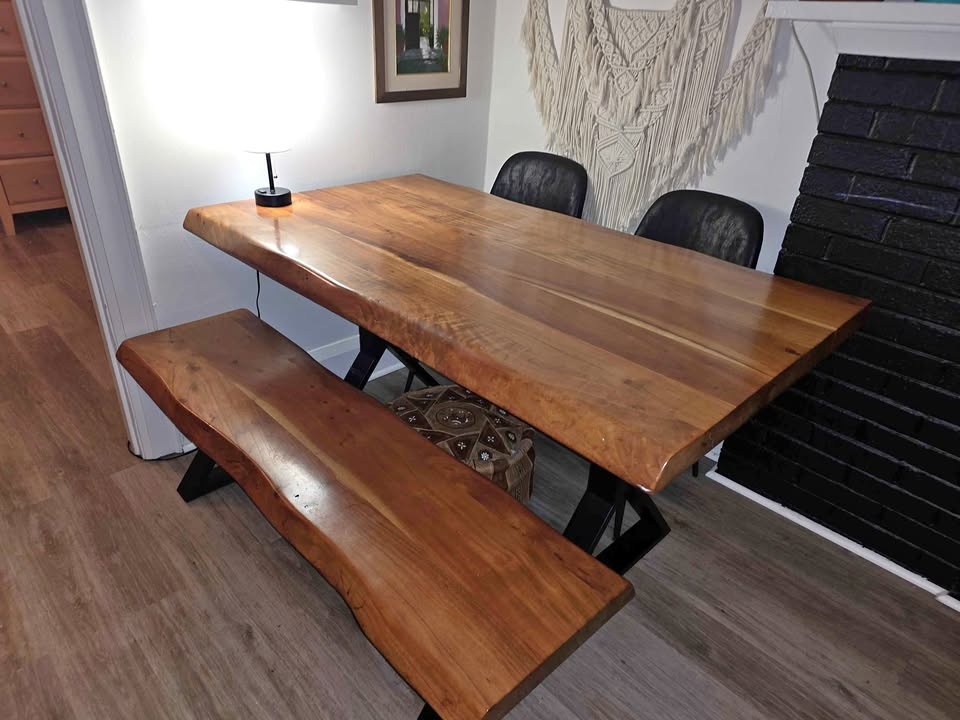 Live Edge Wood Dining Table and Bench