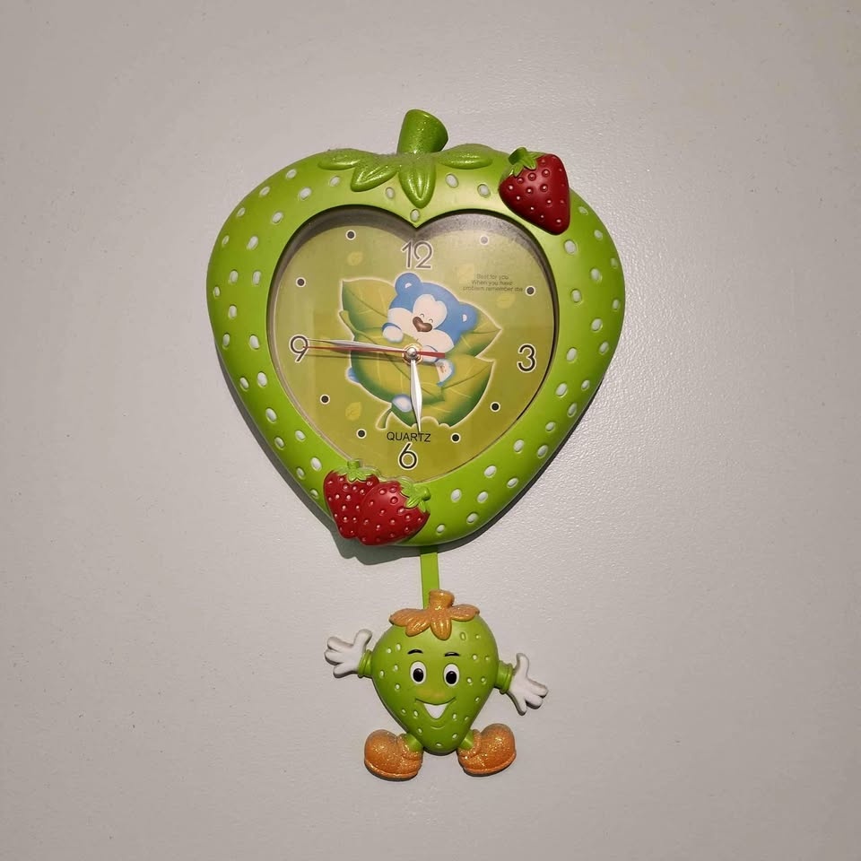 Kids strawberry blue bear wall clock