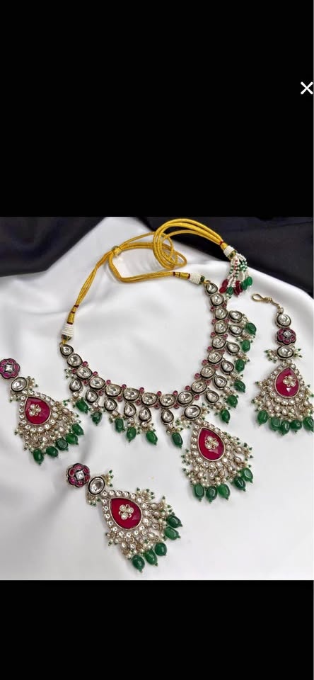 Beautiful Moissanite Necklace Set / Kundan Polki / Indian Ruby B