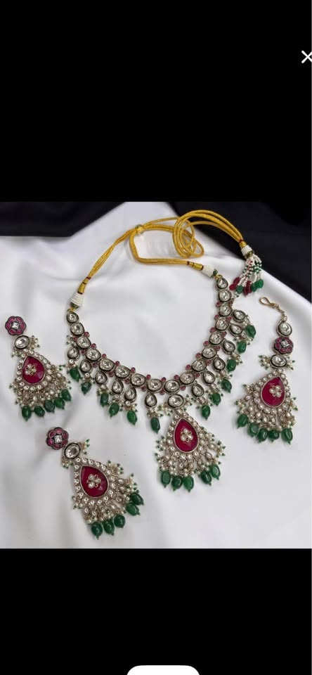 Beautiful Moissanite Necklace Set / Kundan Polki / Indian Ruby B - photo 2