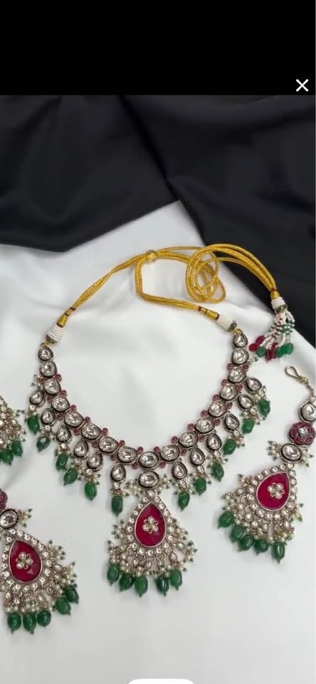 Beautiful Moissanite Necklace Set / Kundan Polki / Indian Ruby B - photo 3