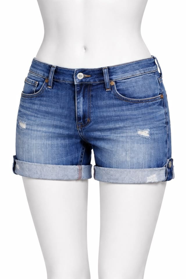 Guess Denim Shorts – Size 34 Waist – Rolled Cuff w/ Button Detai