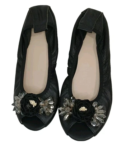 Black Open Toe Ballerina Flats Size 39 (US 8.5-9)