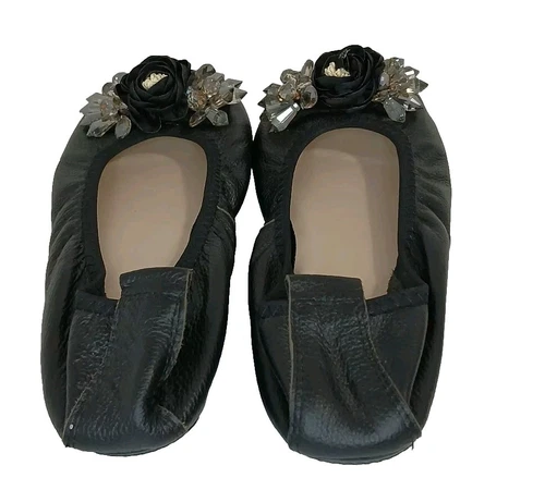 Black Open Toe Ballerina Flats Size 39 (US 8.5-9) - photo 2