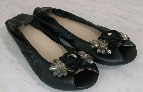 Black Open Toe Ballerina Flats Size 39 (US 8.5-9) - photo 3