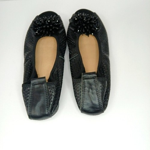 NWOT Open Toe Black Ballerina Flats Bow Gems Sz 8.5 US 39 EU - photo 2