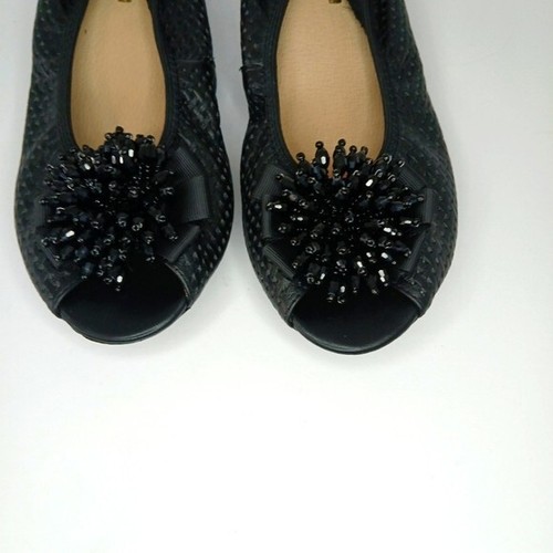 NWOT Open Toe Black Ballerina Flats Bow Gems Sz 8.5 US 39 EU - photo 3