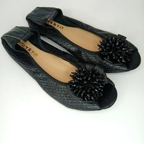 NWOT Open Toe Black Ballerina Flats Bow Gems Sz 8.5 US 39 EU - photo 4