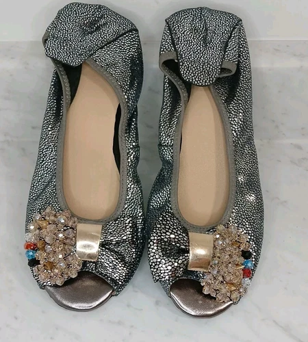 Silver Jewel Ballerina Flats - Size 7.5-8