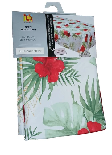 Stain Resistant Polyester Floral Rectangle Tablecloth 148x240cm