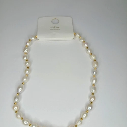 White Pearl and Faux Gold Pearl Necklace Stainless Steel NWT - photo 2