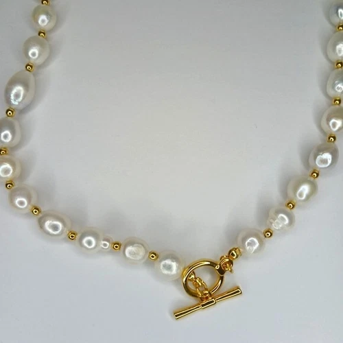 White Pearl and Faux Gold Pearl Necklace Stainless Steel NWT - photo 3